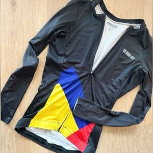 Women’s Long sleeve Cycling Jersey - black Colombian flag - Go Rigo Go